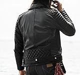 New Mens Black Quilted Motorcycle Jacket | Black Biker Leather Jacket For Men | Brando Vintage Riding Moto Jacket | Xs - 4xL (Large)