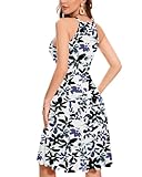 ANYFITTING Built in Bra Halter Dresses for Women 2025 Summer Casual A-line Pockets Dress Flowy Midi Sundresses Beach Vacation Outfits (Black Purple,Large)