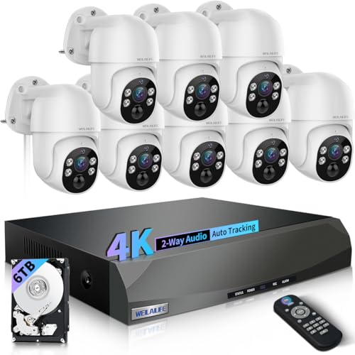 【PTZ Digital Zoom】 4K Wired Security Camera System,Home NVR Video Surveillance Systems,Outdoor POE Security Cameras, IP Camera System