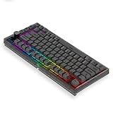 FANTECH MAXFIT81 Mechanical Keyboard PBT Keycaps RGB 75% Gaming Keyboard with Customizable OLED Display & Knob, Hot Swappable Modular Sound Proofing Base, Gateron Yellow Switch, Black