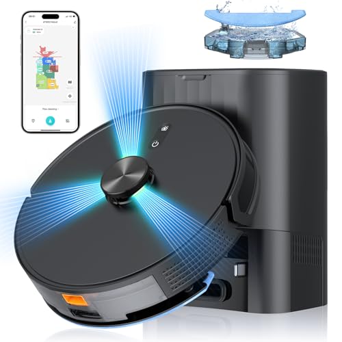 Giomre 3-in-1 Robot Vacuum and Mop Combo, Self Emptying Station for 60 Days, Robotic Vacuum Cleaner with LiDAR Navigation & Max Strong 5000Pa Suction, 2.4G WiFi/Alexa/App Control, Self-Charging Base