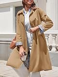 Tankaneo Womens Long Trench Coat Single Breasted Oversized Windproof Overcoat Fashion Outerwear