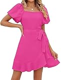 SAMPEEL Cute Dresses for Women Casual Summer Tie Side Flowy Honeymoon Dress Hot Pink L