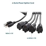 Cable Matters 2-Pack 4 Outlet Power Splitter Cord 1.5 ft, NEMA 5-15P to NEMA 5-15R Y Power Cord Splitter, 16 AWG Outlet Saver, 4 Way Extension Cord Splitter, 1.5 Feet