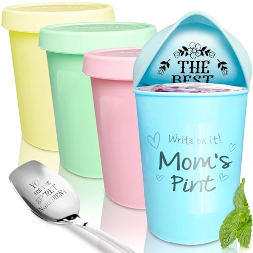 KOYAIRE Pint Ice Cream Containers for Homemade Ice Cream (16oz. Each / 4 Pack), Airtight, Reusable Freezer Storage Containers with Lids - Set of 4