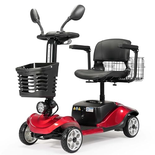 VERPAL Compact 4 Wheel Mobility Scooter with Display, Foldable Electric Scooter for Seniors and Adults, Heavy Duty Travel Model with Light, 2 Basket, Rearview Mirror, and Long-Lasting Extended Battery