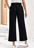 Valphsio Women's Fashion Wide Leg Bottom Pants High Rise Tassel Stretch Loose Fit Jeans Black