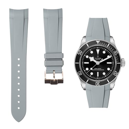 Integrated Curved End FKM Rubber Watch Bands Compatible for Tudor Black Bay Diver Watches 41mm/GMT/Heritage Chrono 41mm 42mm - Replacement Straps - 22mm - 79230, 79350, 79363, 79730 (Grey, 22mm)