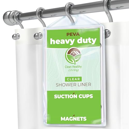 Clean Healthy Living Heavy Duty PEVA Clear Shower Curtain Liner with Magnets & Suction Cups - 70 X 71 in. Long