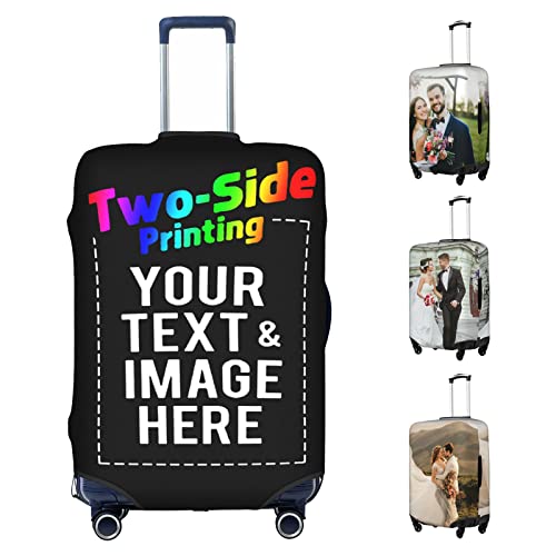Custom Double-Sided Printed Luggage Cover Elastic Travel Suitcase Protector Covers Customized Design Your Personalized Photo Logo Name Text Washable Baggage Gear (M, fit 22-24 Inch Luggage)