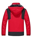 Zoofly Winter Jacket for Men Snow Ski Waterpoof Hood Coat Fleece Liner Windproof Warm Ripstop Raincoat with Zipper Pocket Outdoor Mountain Red L