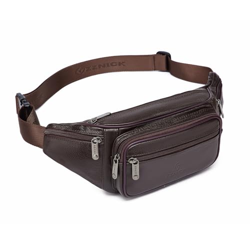 ZZNICK Genuine Leather Fanny Pack/Waist Bag/Organizer with Adjustable Belt, Multiple Pockets For Men and Women