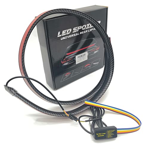 Nitiaukely Multi-Function Spoiler Flowing Signal Light Strip DC12-24V for modifying Sedans, MPVs, SUVs (53inch Carbon Pattern Red Yellow Spoiler Light Strip)
