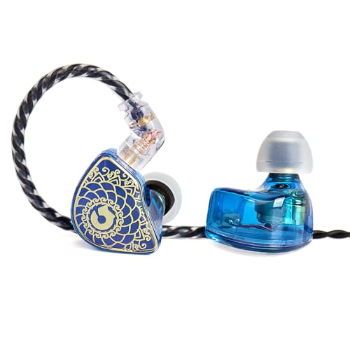 YINYOO TANGZU Wan er S.G in Ear Monitors Headphone, HiFi IEM Wired Earbuds for Musician Audiophile 10mm Dynamic Driver in-Ear Earphone with Ergonomic Fit, 2 Pin 0.78 Detachable Cable (Blue, with mic)