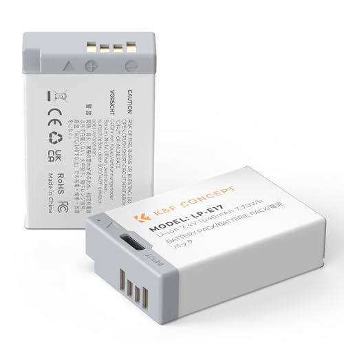 K&F Concept 2-Pack LP-E17 Battery USB-C Fast Charging R50 Battery for Canon EOS R100 R10 R50 RP R8, Rebel T8i T7i T6i T6s SL2 SL3 EOS M3, M5, M6, EOS 200D 77D 750D 760D 800D 8000D