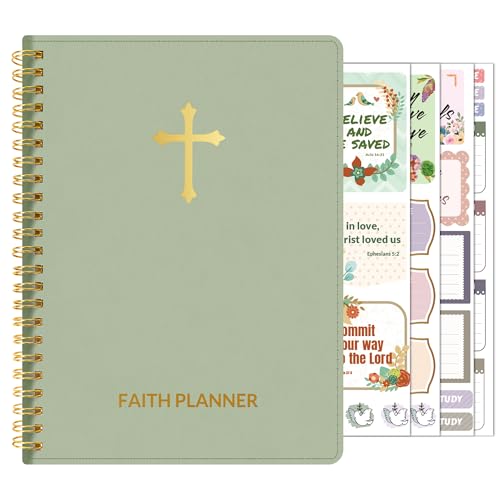 2025 Christian Planner - 12 Month Bible Journal and Prayer Planner A5 Spiral Bound, Monthly & Weekly Christian Organizer Gifts for Women Men (Grey Green)