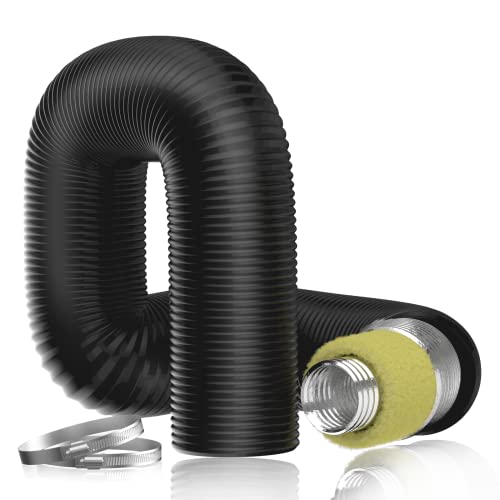 Hon&Guan 4 Inch Insulated Flexible Duct - 4 FT Noise Reducer Heavy-Duty Four Layer Protection Hose, Insulated Duct for Exhaust Fan Insulation, Heating & Cooling Ventilation, Black