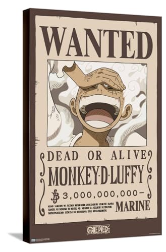 Trends International One Piece - Monkey D Luffy Wanted Poster Canvas Wall Poster, 14.72" x 22.37", Stretched Canvas