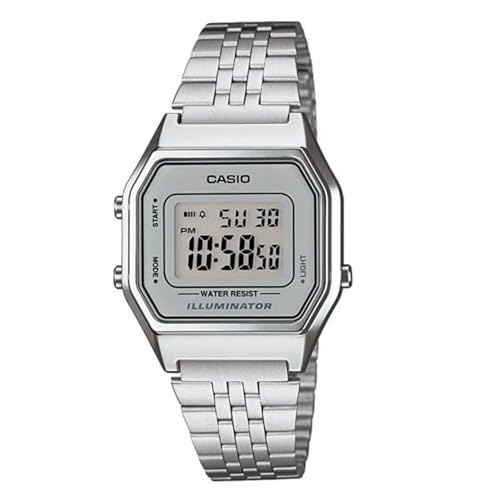 Casio Ladies Mid-Size Silver Tone Digital Retro Watch LA-680WA-7DF