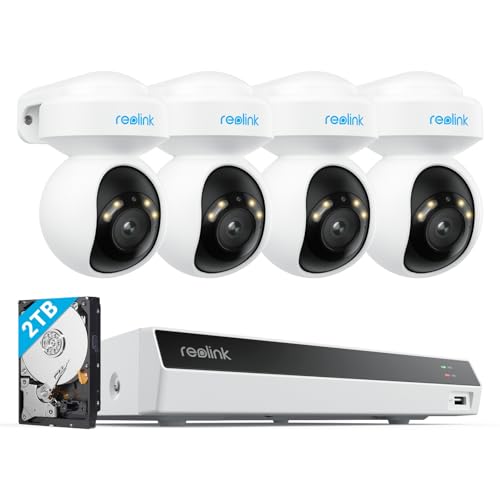 Reolink 4K Security Camera System with PT Auto-Tracking, 355°Pan 50°Tilt, 4K PoE Cameras Home Surveillance Wired Outdoor, Smart AI Detection, Spotlights & 2-Way Talk, 8CH NVR 2TB HDD, RLK8-800PT4