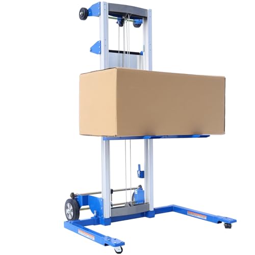 ELOMBR 70" Material Lift Winch Stacker, 500 lbs Capacity Manual Material Lifts, Adjustable Straddle Material Lifter, Hand Winch Lift Trucks for Warehouse, Factory, Lightweight, 42.90" L x 43.30" W