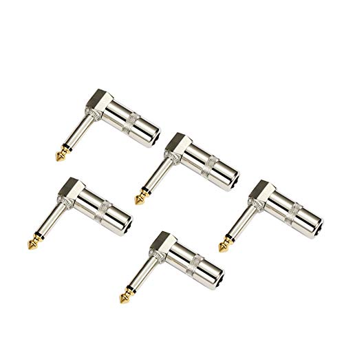 HSP-HSWITI Audio 1/4" 90 Degree Right Angle Plug, 6.35mm Heavy Duty TS Mono Male Solder Jack Connector for Speaker/Guitar/Microphone Cables - 5PACK