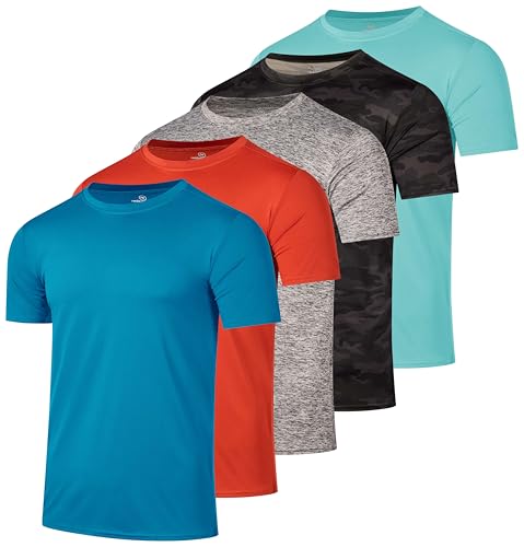 5 Pack Men’s Active Quick Dri Dry Fit Crew Neck T Shirts Athletic Running Gym Workout Short Sleeve Tee Tops Camisas para Hombres Summer