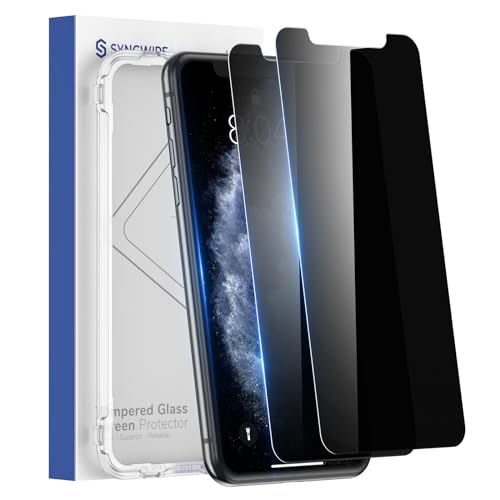 SYNCWIRE Privacy Screen Protector for iPhone 11 Pro Max/XS Max 6.5" [2-Pack], Anti Spy Tempered Glass Film with Auto Alignment Tool [9H, Shatterproof, Bubble Free, Sensitive Touch, Anti-Smudge]