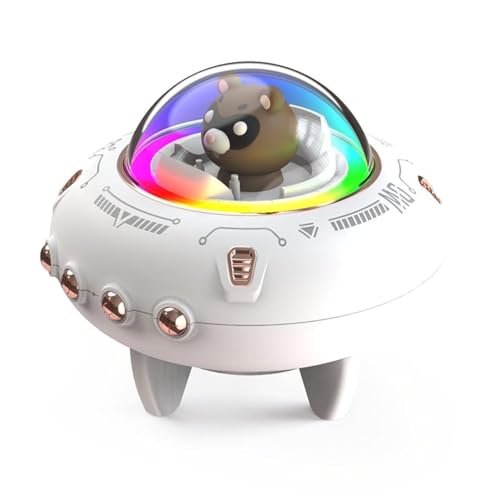 Cute Small Bluetooth Speaker, Bear Speaker with RGB Multi Colors Rhythm Lights, Cute Spaceship Shape for Kawaii Room Decor, Teen Girls Kids Gift