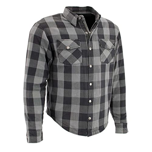 Milwaukee Leather MPM1630 Men's Plaid Flannel Biker Shirt w/CE Armor - Reinforced w/Aramid Fibers - X-Large Grey