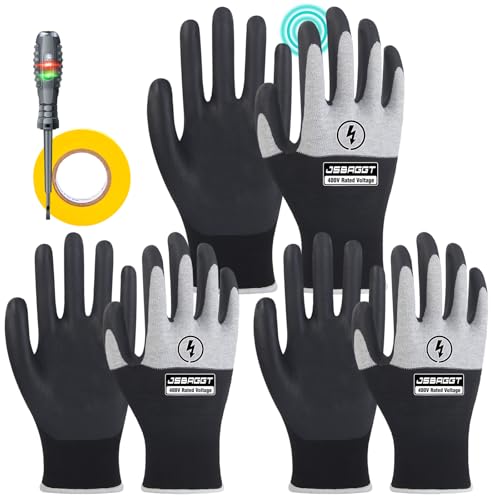 JSBAGGT Electrical Insulated Gloves,Voltage Resistance Electrician High Voltage Insulation Work Gloves Flame Retardant & Rubber Non-Slip Grip for Electrical Work (Black and White, 400V-3PC)