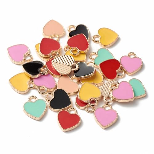 KitBeads 100pcs Random Love Heart Charms Enamel Colorful Valentine Mini Heartt Shape Charm for Jewelry Making Bracelets Necklace Earrings Bulk