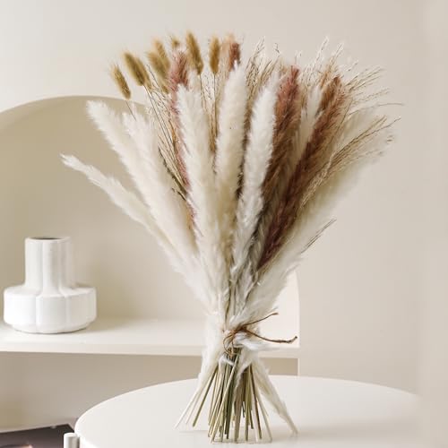 Dried Pampas Grass Bouquet, Boho Dried Flowers Decor for Western Home, Bedroom, and Wedding Table Décor, 67 Stems