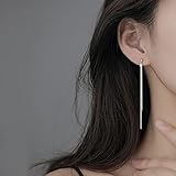 Reffeer Solid 925 Sterling Silver Tassel Chain Dangle Earrings for Women Teen Girls Long Dangle Drop Earrings Minimalist (A-Silver)