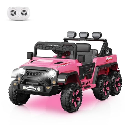 Ride on Car with 6 EVA Wheels&4WD, 24V Battery Powered Electric Car for Kids, Electric Vehicle with Remote Control, 3 Adjustable Speeds, Soft Start, Battery Display, Music, Pink