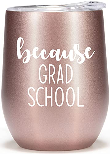 Rock & Llama Grad School Gifts 12oz Tumbler Cup Wine Glass Gifts for Grad Students PhD Graduation Gifts for Women Graduate Degree Masters School Acceptance Gift Grad Student Mug