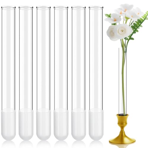 Ninehaoou 6 Pack 7.9" Glass Cylinder Bud Vase Taper Candle Holder's Bud Flower Vase Specially for Candlestick Adjustable Designed for Taper Candle Holder for Tablescapes, Wedding Decor