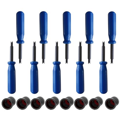 UpAmcarker 10Pcs 6523339 Screwdriver Valve Core w/ 8 Tire Valve dust Cap for Car Motorcycle Truck Bike Screwdriver Valve Stem Remover Tire Core Repair Install Tool 6523339 (10Pcs Short Blue Handle)