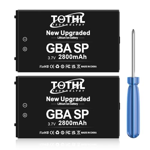 TQTHL 2-Packs GBA SP Battery, Upgraded (2800mAh) Ultra High Capacity Rechargeable Lithium-ion Battery Replacement for GBA SP, AGS-001, SAM-003 with Tool Pack Kit (2)