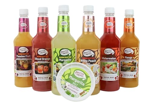Master of Mixes Margarita / Daiquiri Drink Mixes Variety, Ready to Use, 1 Liter Bottles (33.8 Fl Oz), Pack of 6 Flavors + Margarita Salt