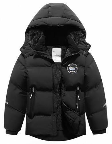 BYLESIN Kids Boy's Winter Coat Fleece Lined Waterproof Jacket Puffy Cotton Coat Thick Hooded Down Outdoor Coats