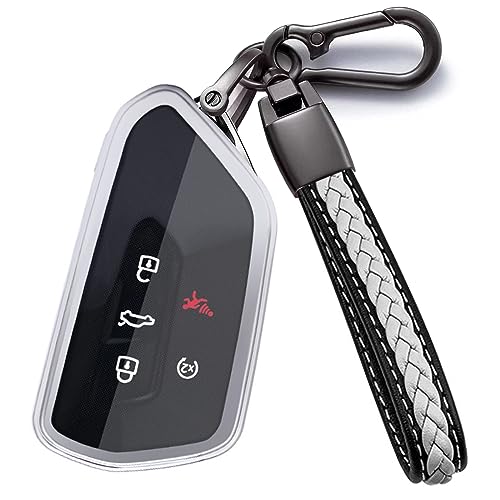 Atecek for VW Key Fob Cover Key Shell Case Compatible with Volkswagen ID.4 Golf 8 MK8 GTI ID.3 Seat Leon MK4 Skoda Octavia (Silver-for Volkswagen)