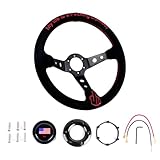 RASTP Universal Racing Steering Wheel 13.6”/345mm 6 Bolts Grip Suede Wrapped with Horn Button for Car Boat Truck Yacht