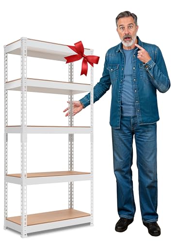 HOMEDANT 5 Tier Laminated White Boltless Metal Shelving Unit Adjustable Garage Storage Utility Rack Heavy Duty Shelves Organization Multipurpose Shelf Warehouse Pantry 28" W x 12.3" D x 59.5" H 1Pack