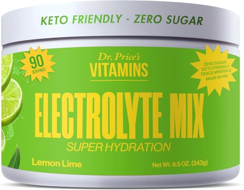 Dr. Price Electrolytes Powder No Sugar - Lemon-Lime Electrolyte Mix - Hydration Drink - Keto Electrolytes - Fasting Electrolytes - Water Enhancer, Non-GMO, Gluten Free, Sports Drink - 90 Servings