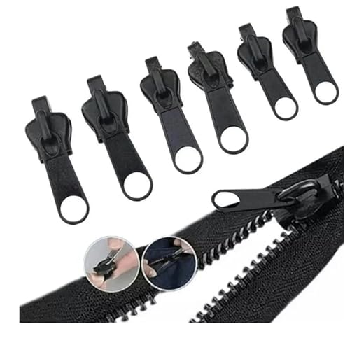 6Pcs Black Fix Zip Puller, Zip Slider Repair Instant Kit, Instant Zipper Set, Fix Zipper Removable Rescue Replacement Pack, for Sewing Clothes, Jacket, Backpacks, Fasteners