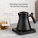 Fellow Corvo EKG Pro Electric Tea Kettle - Electric Tea Pot - Quick Heating Electric Kettles for Boiling Water - Temperature Control & Built-In Brew Timer - Stone Blue with Walnut Handle - 0.9 Liter