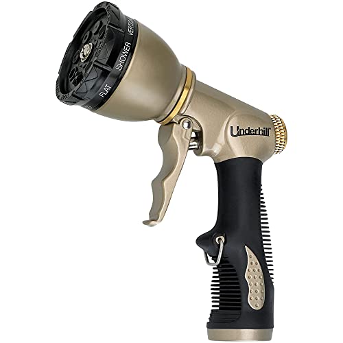 Underhill Pattern Master Gold Series Garden Water Hose Gun Nozzle Sprayer Head, 3/4-Inch Thread Inlet, Jet Attachment, Heavy-Duty Adjustable, NG200-8S