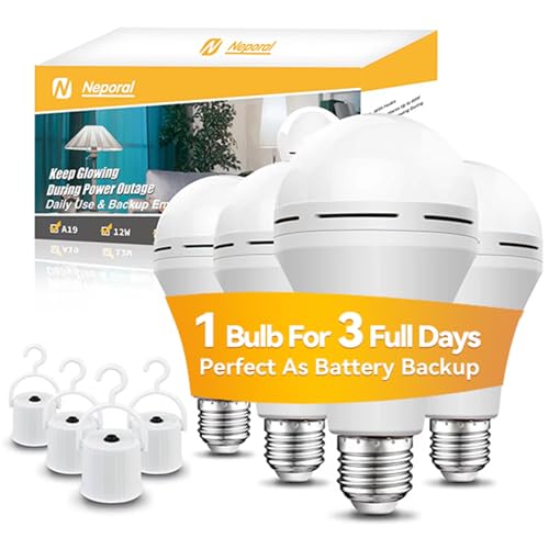 Neporal LITE PRO Rechargeable Light Bulbs, 2600mAh Large Battery Backup Light Bulbs, Perfect As Emergency Lights for Home Power Failure, Hurricane Prepareness Item, E26/E27
