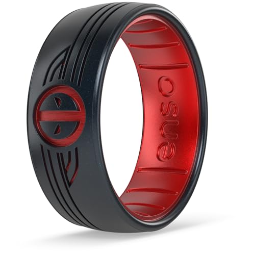 Enso Rings Marvel Dualtone Silicone Ring - Breathable and Safe Design - Deadpool - Black Pearl/Ruby - Size 11